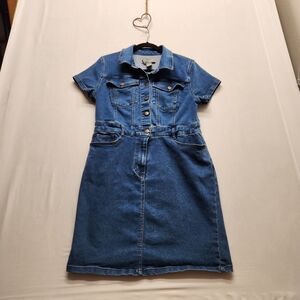 ⭐ Lark + Grey Button-Front Denim Mini Dress – Size L | Trucker Style | Western